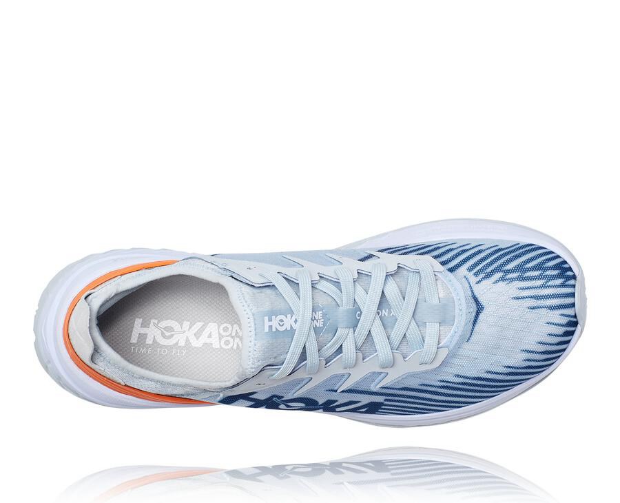 Running Shoes Mens - Hoka One One Carbon X-SPE - White/Blue - TIOMPKG-06